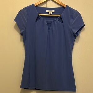 White House Black Market Blue Fitted Cap Sleeve Blouse